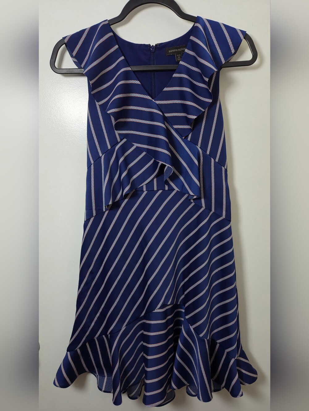 Banana Republic Navy and White Striped Ruffle Dress
